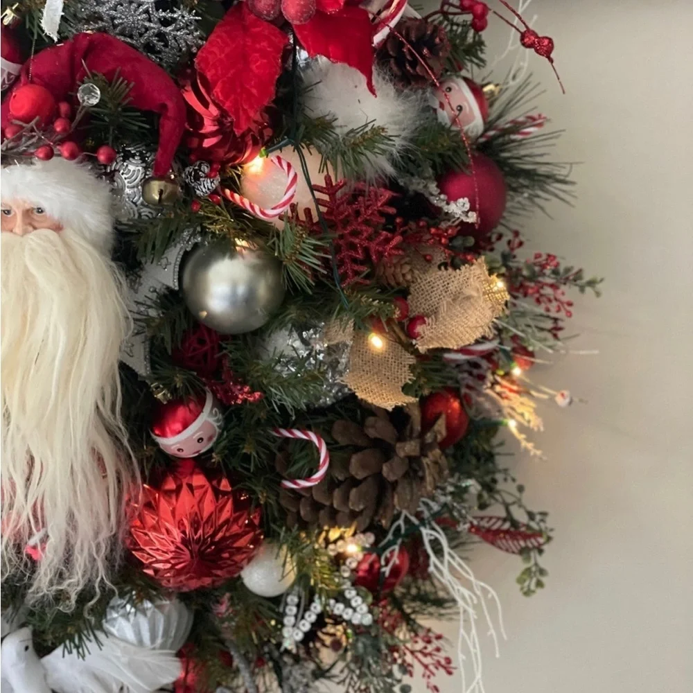 FINAL PRICE One of a Kind Red white and silver Santa Claus Christmas wreath XL